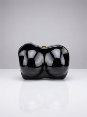 Black Sculptural Clutch Purse with Removable Chain Strap | Luxury Statement Evening Bag