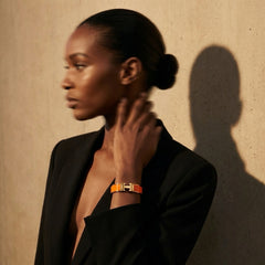 Orange H Clack Bracelet- Gold Toned Enamel Cuff