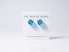 Lucky Roll Blue Dice Stud Earrings