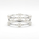 3pcs-Luxe Pearl & Silver Ball Station Stretch Bracelet Set