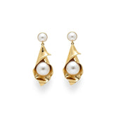 Gold Sculptural Pearl Drop Earrings – Modern Abstract Pearl Statement Earrings