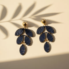 Navy Palm Drop Statement Earrings