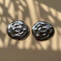 Sculpted Silver Disc Statement Earrings