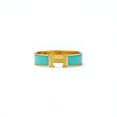 Green H Clack Bracelet - Gold Toned Enamel Cuff