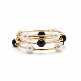 3pcs-Black, Ivory,Gold Ball Station Stretch Bracelet
