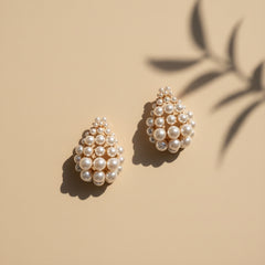 Gold & Pearl Cluster Stud Earrings – Elegant Teardrop Pearl Statement Earrings