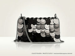 Black Sequin Clutch Purse with Removable Chain Strap | Statement Evening Bag