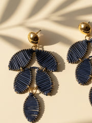 Navy Palm Drop Statement Earrings