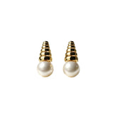 Gold Spiral Pearl Drop Earrings – Modern Pearl Statement Stud Earrings