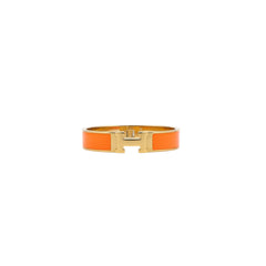 Orange H Clack Bracelet- Gold Toned Enamel Cuff