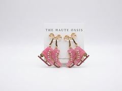 Blush Ice Skate Bow Statement Earrings
