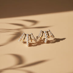 Gold Pearl Cascade Fan Earrings – Elegant Pearl Cluster Statement Studs