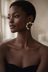 Gold & Pearl Open Hoop Earrings – Oval Pearl Statement Hoops