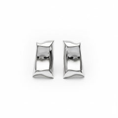 Silver Sculptural Rectangle Stud Earrings – Modern Polished Statement Studs