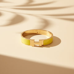 Yellow H Clack Bracelet- Gold Toned Enamel Cuff