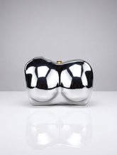 Silver Sculptural Clutch Purse with Removable Chain Strap | Metallic Statement Evening Bag