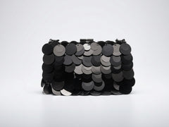 Black Sequin Clutch Purse with Removable Chain Strap | Statement Evening Bag