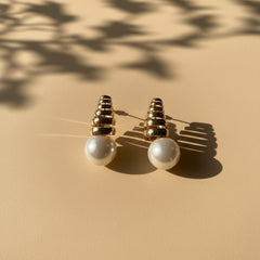 Gold Spiral Pearl Drop Earrings – Modern Pearl Statement Stud Earrings