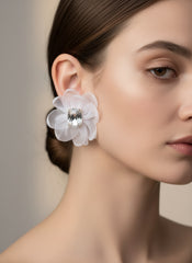 Ivory Bloom Crystal Organza Statement Earrings
