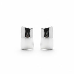 Silver Sculptural Rectangle Stud Earrings – Modern Polished Statement Studs