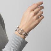 3pcs-Luxe Silver Ball Station Stretch Bracelet Set