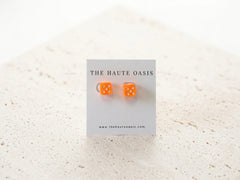 Lucky Roll Orange Dice Stud Earrings