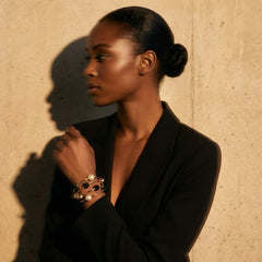 3pcs-Black, Ivory,Gold Ball Station Stretch Bracelet