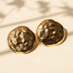 Sculpted Gold Disc Gold Toned Earrings