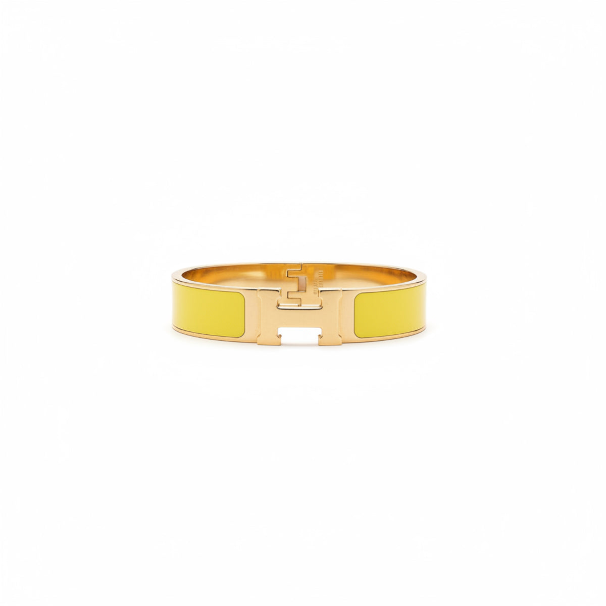 Yellow H Clack Bracelet- Gold Toned Enamel Cuff
