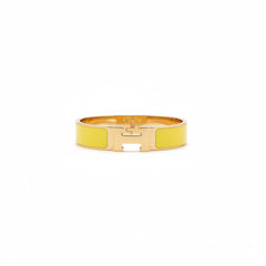 Yellow H Clack Bracelet- Gold Toned Enamel Cuff