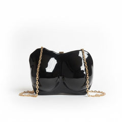 Black Sculptural Clutch Purse with Removable Chain Strap | Luxury Statement Evening Bag