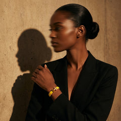 Yellow H Clack Bracelet- Gold Toned Enamel Cuff