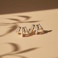 Gold Pearl Cascade Fan Earrings – Elegant Pearl Cluster Statement Studs