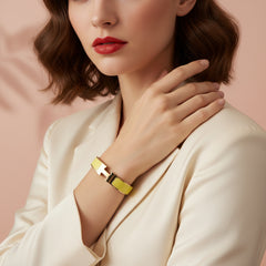 Yellow H Clack Bracelet- Gold Toned Enamel Cuff