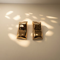 Gold Sculptural Rectangle Stud Earrings – Polished Modern Statement Studs