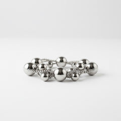 3pcs-Luxe Silver Ball Station Stretch Bracelet Set