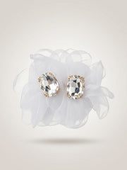 Ivory Bloom Crystal Organza Statement Earrings
