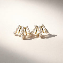 Gold Pearl Cascade Fan Earrings – Elegant Pearl Cluster Statement Studs