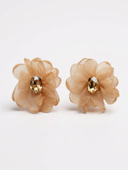 Champagne Bloom Organza Statement Earrings