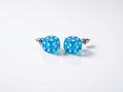 Lucky Roll Blue Dice Stud Earrings