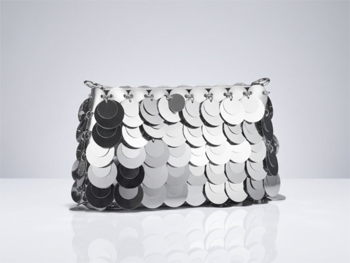 Silver Sequin Clutch Purse with Removable Chain Strap | Metallic Statement Evening Bag
