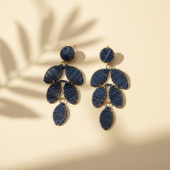 Navy Palm Drop Statement Earrings