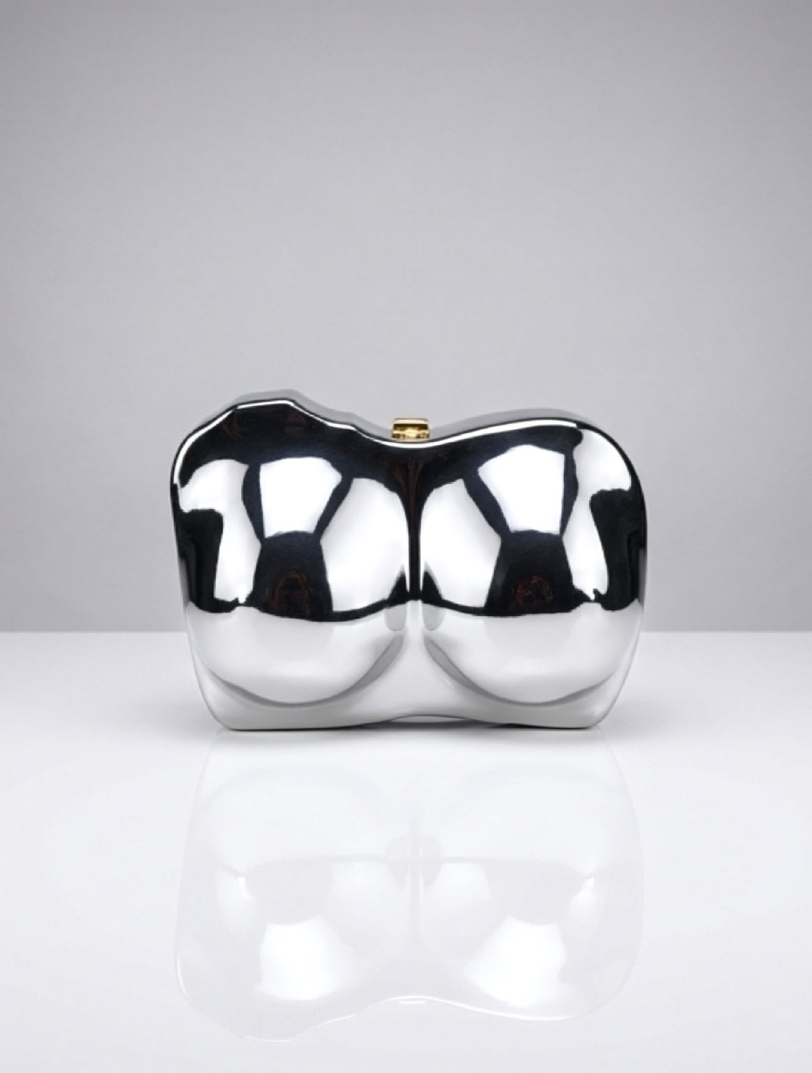 Silver Sculptural Clutch Purse with Removable Chain Strap | Metallic Statement Evening Bag