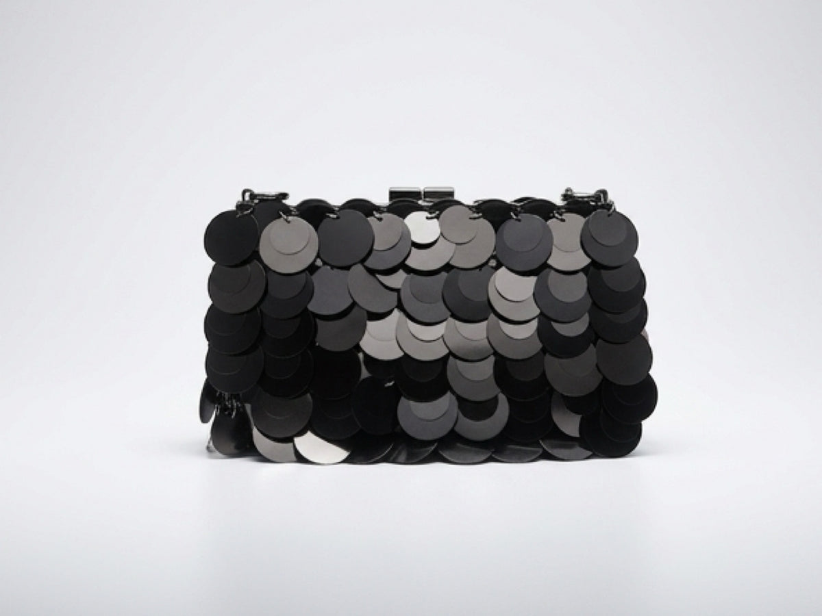 Black Sequin Clutch Purse with Removable Chain Strap | Statement Evening Bag