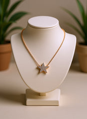 Crystal Star Pendant Necklace – Gold Tone