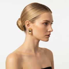 Gold Sculptural Rectangle Stud Earrings – Polished Modern Statement Studs