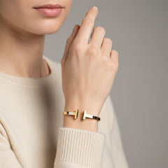 Gold Toned Thick H Cuff Bracelet