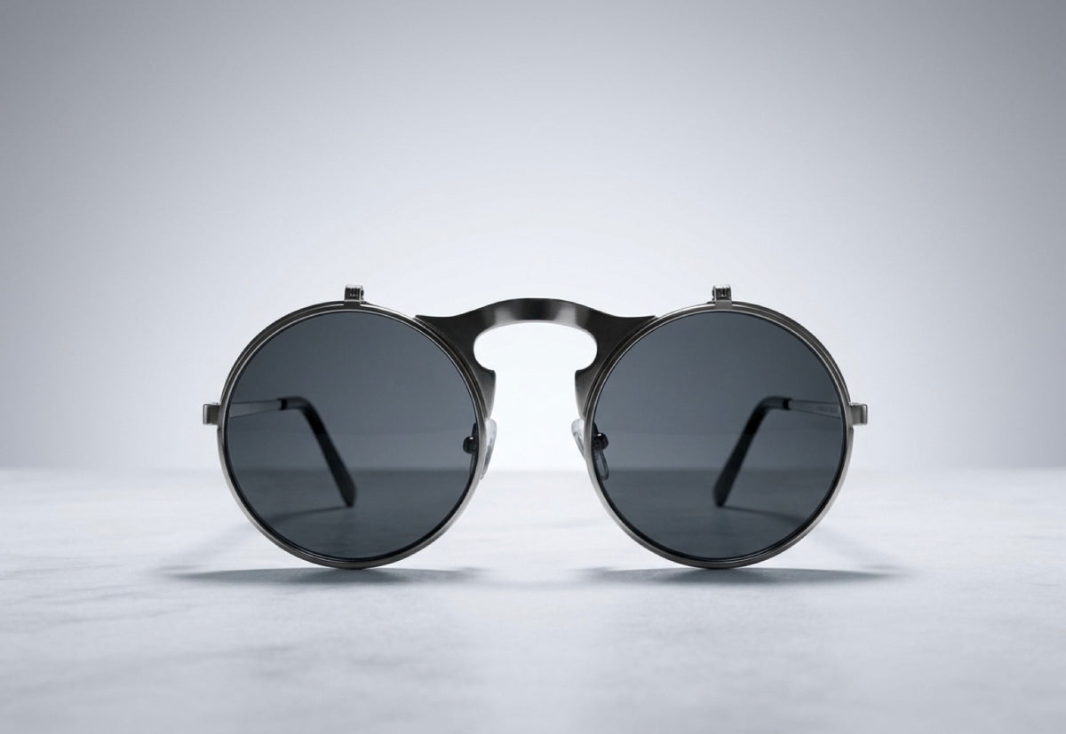 Midnight Eclipse Flip-Up Round Sunglasses