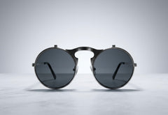 Midnight Eclipse Flip-Up Round Sunglasses
