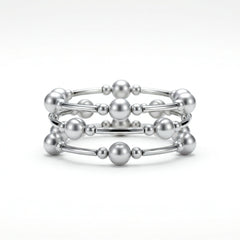 3pcs-Luxe Silver Ball Station Stretch Bracelet Set